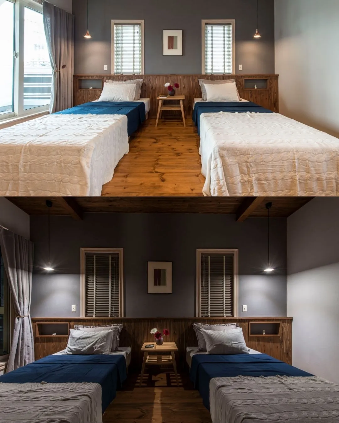 ＼昼と夜で表情が変わる、癒しのベッドルーム🛏☀️🌙／
